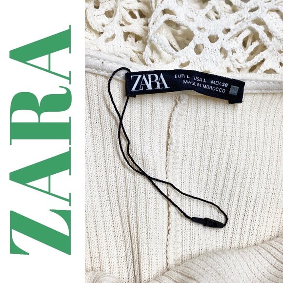 ZARA OPEN KNIT CROCHET MIDI SLIP DRESS IVORY COASTAL RESORT BOHO MINIMALIST, L - Picture 9 of 15